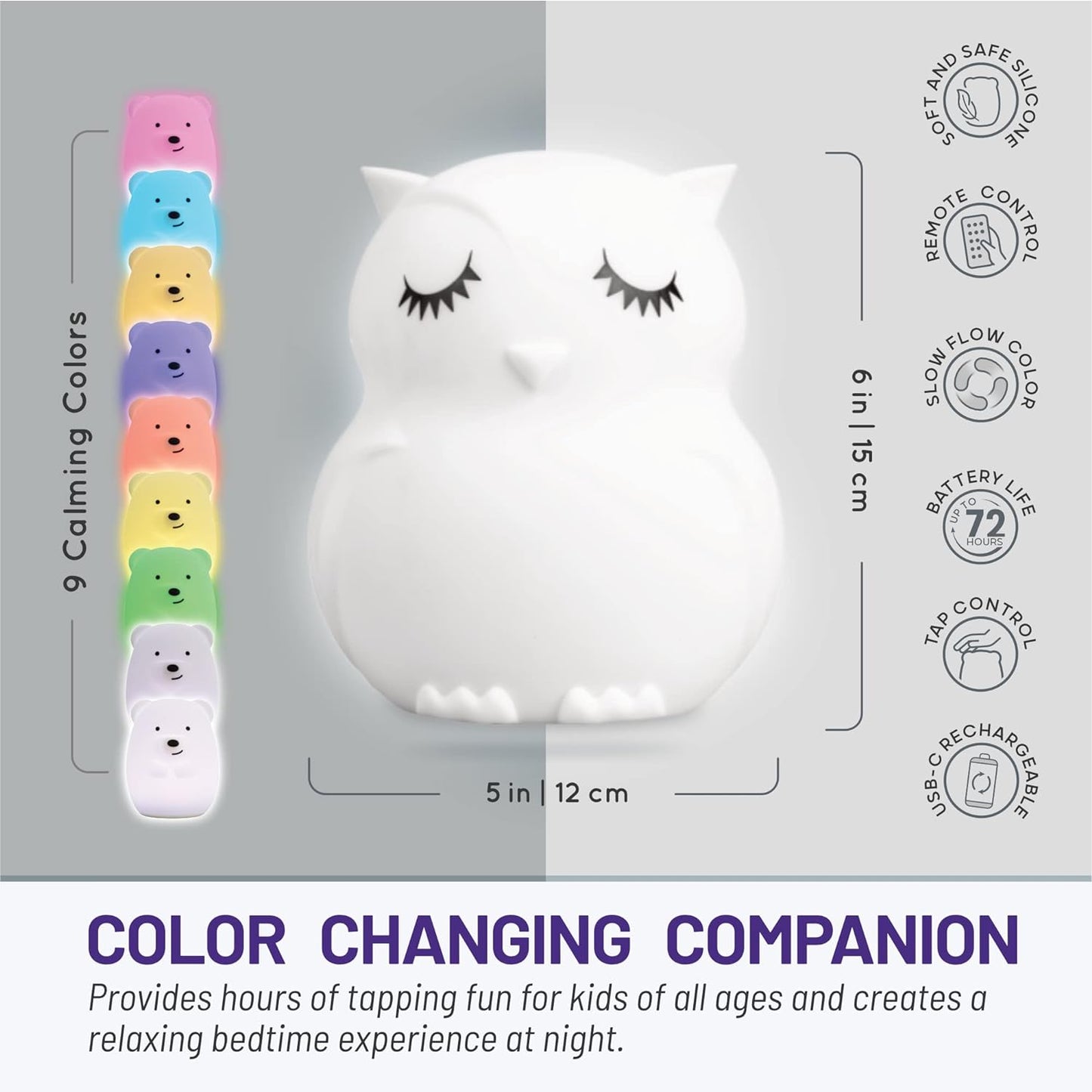 Adorable Owl Night Light for Kids - Rechargeable Baby Lamp - Perfect Toddler Nightlight for Girls' Rooms